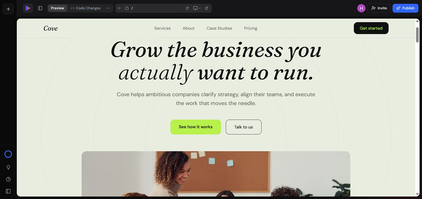Landing page design built in Founding.dev